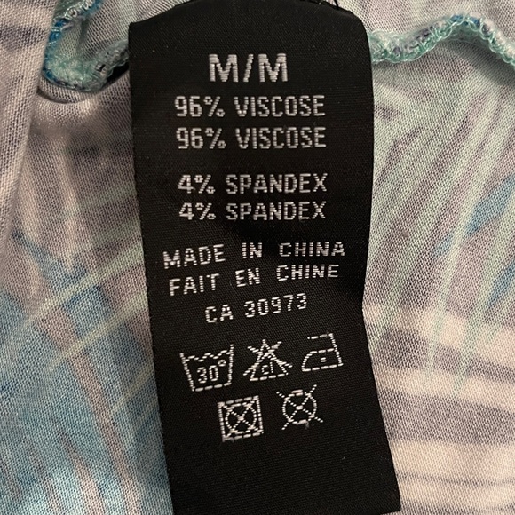 ONYX PRINT  Blue/Green Palm Leaves Sleeveless Crossover Rooshed Top Size M - Picture 5 of 5